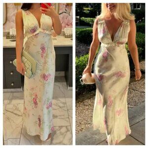NWT LoveShackFancy Floral 100% Silk Slip Maxi Dress Suniva Yellow size 8